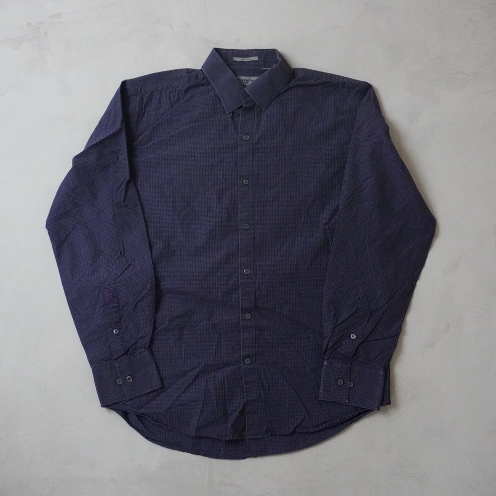 Givenchy Men Shirt 16 G Small Purple Gingham Check Slim Fit Long Sleeve Cotton